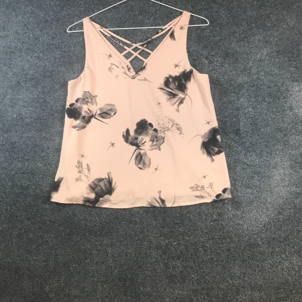 Express Tank Top Womens Small Pink Floral Print V-Neck Criss Cross Back Bohemian